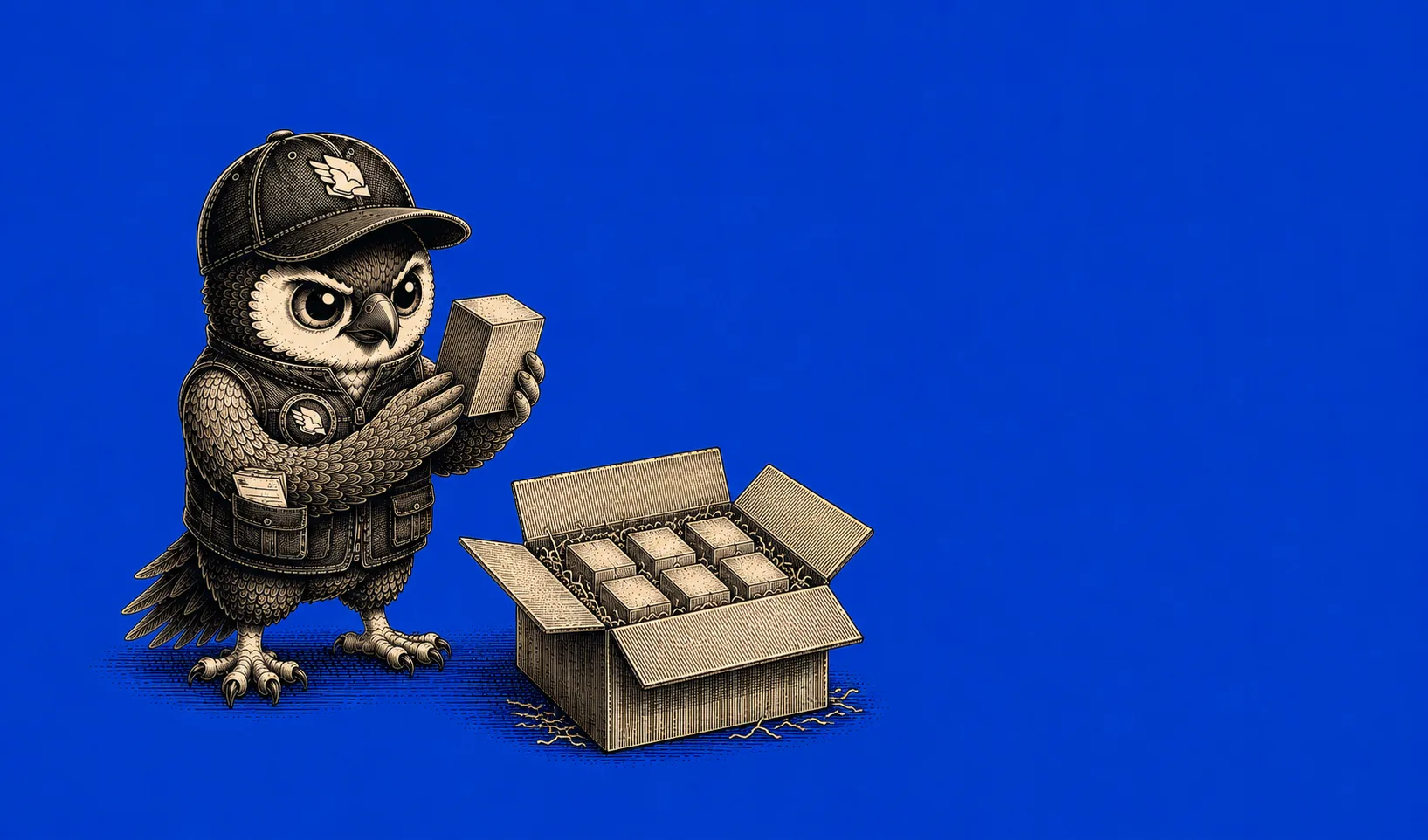 Peregrine mascot Perry inspecting the five recurring China sourcing mistakes that sink first-time DTC founders: sample-vs-bulk drift, MOQ surprises, lab-dip drift, factory vs trading-company markups